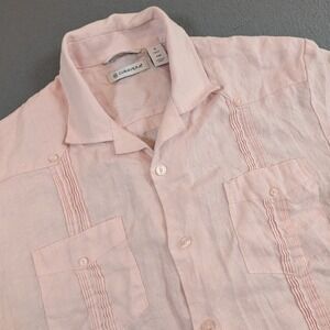Cubavera Guayabera Shirt Men Small Pink 100% Linen Short Sleeve